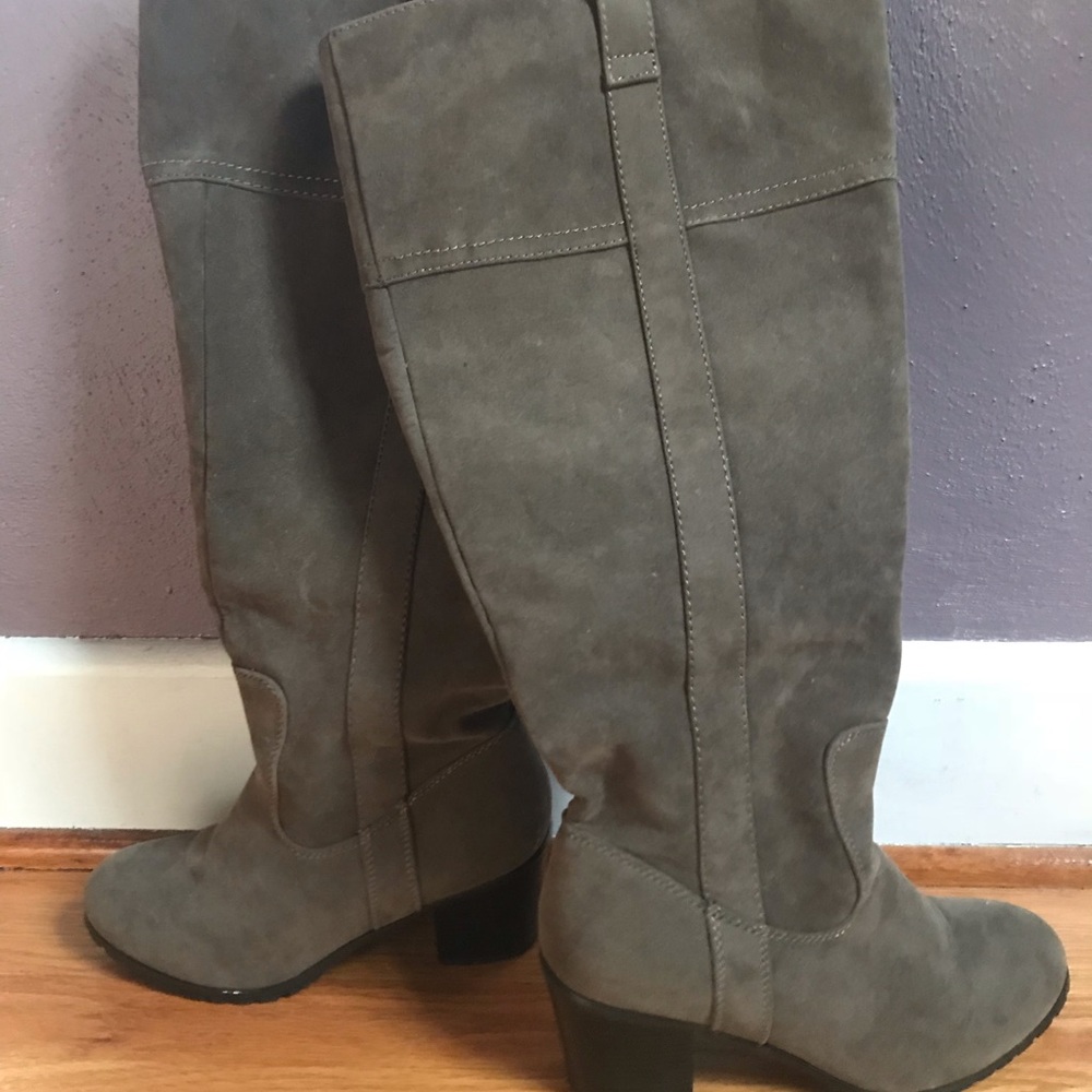 Lane Bryant faux olive green suede knee high boots